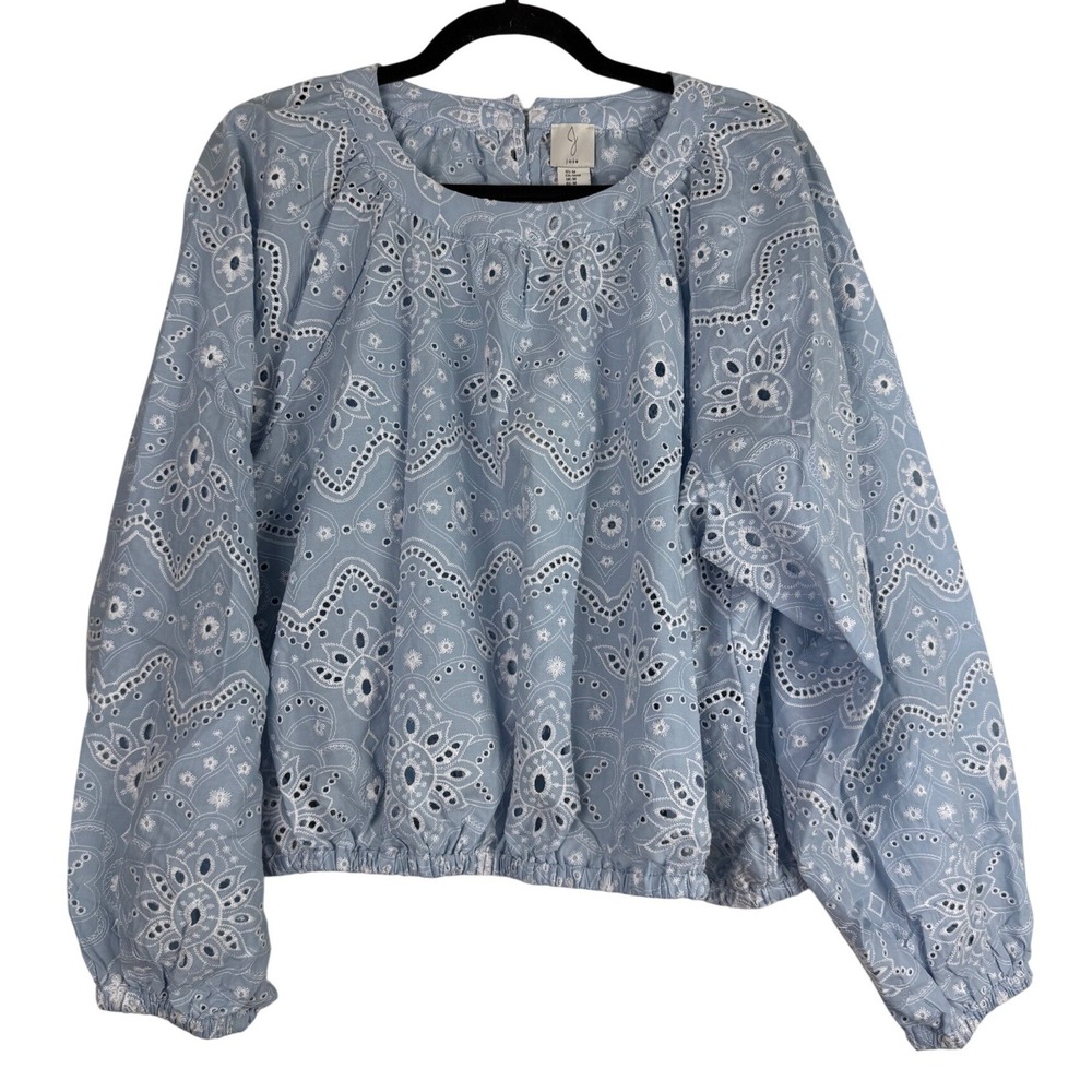 Joie Light Blue Eyelet Embroidered Cotton Blouse Broderie Anglaise NWT M